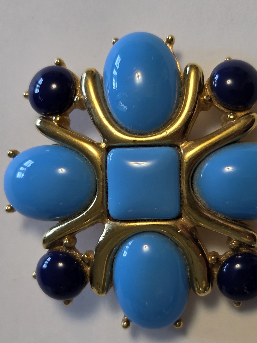 Vtg Monet Maltese Cross in Navy and Royal Blue Gold-Tone Brooch